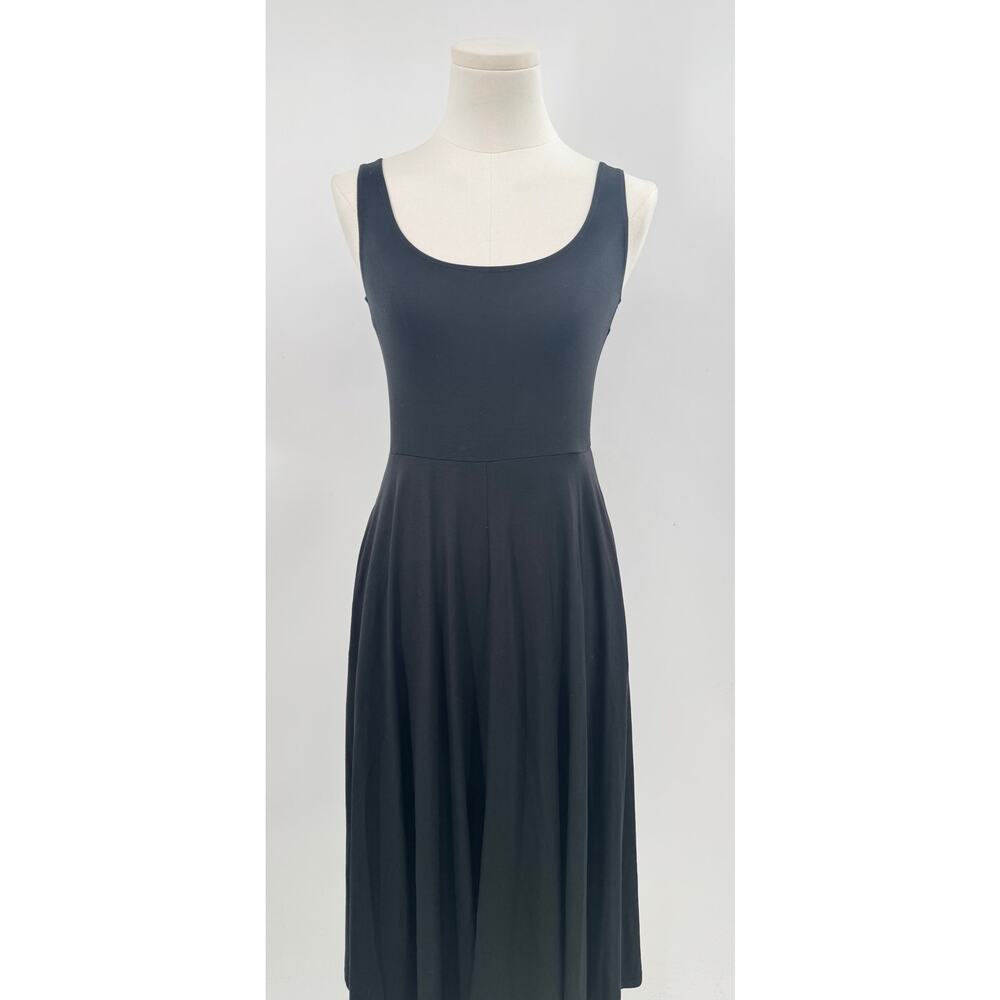 Quince Black Fit & Flare Sleeveless Midi Dress Tank Jersey Stretch Dress S NWT